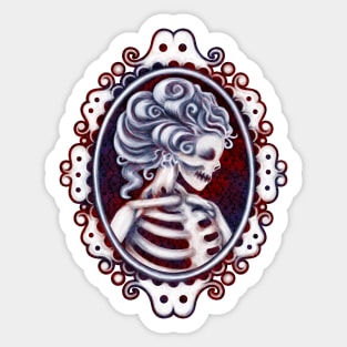 White Skeleton Girl in Frame with Red and Blue Background Cameo Sticker